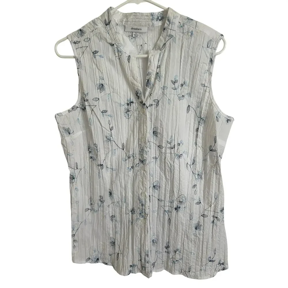 Dressbarn White Floral Sleeveless Blouse - Women's Large - Picture 2 of 7